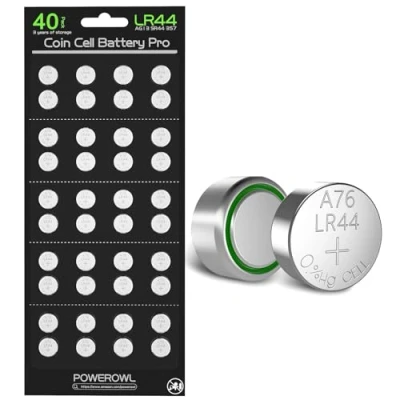 Abbildung von POWEROWL LR44 Knopfzelle Batterien 40 Stück, Knopfzellen L1154F AG13 357 303 SR44 A76 Alkaline Batterie 1,5V Knopfzellenbatterien