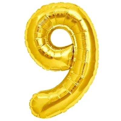 Abbildung von Luftballon 9. Geburtstag Zahl 9 Goldene XXL Riesen Folienballon 100cm Geburtstagsdeko Ballon Deko zum Geburtstag. Fliegt mit Helium.