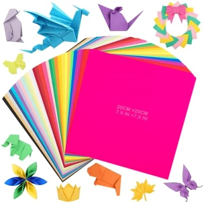 Abbildung von Origami Papier 300 Blatt, 30 Vivo Farben 20x20cm 80gsm zweiseitig quadratisch Faltpapier für Kunst, Basteln &amp; Schule UAP060E