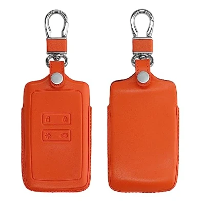 Abbildung von kwmobile Autoschlüssel Hülle kompatibel mit Renault 4 Tasten Smartkey (nur Keyless Go) Leder Schutzhülle Schlüsselhülle Orange