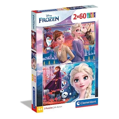 Abbildung von Clementoni 21609 Supercolor Frozen 2 Puzzle x 60 Teile ab 4 Jahren, buntes Kinderpuzzle mit besonderer Leuchtkraft &amp; Farbintensität, Geschicklichkeitsspiel für Kinder