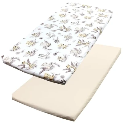 Abbildung von TupTam Baby Spannbettlaken Kinder Spannbetttuch für Babybett Kinderbett 2er Pack, Farbe: Löwe/Blätter/Beige, Größe: 90 x 200 cm