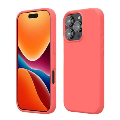 Abbildung von kwmobile Handyhülle für iPhone 16 Pro Max Hülle, Case Hülle Silikon kabelloses Laden Neon Koralle