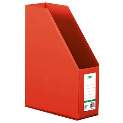 Abbildung von D.RECT 110205 Kunststoff Organizer, Zeitschriftenhalter, Stehsammler mit Sichtfenster zum Beschriften PVC A4 90mm, zusammenlegbar, Rot