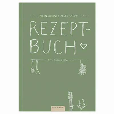 Abbildung von Eine der Guten Kleines Alles Drin A5 Rezeptbuch zum Selberschreiben DIY Kochbuch, Backbuch schreiben, Geschenkidee, Grün Weiß, FSC Papier, Softcover