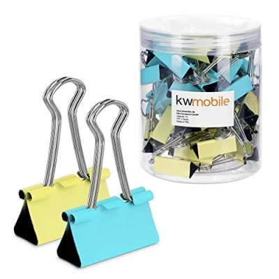 Abbildung von kwmobile 50x Foldback Klammern Set 32mm Vielzweckklammer Büro Dokumenten Clips Metall Maul Klammer Klemmen in Gelb Mintgrün