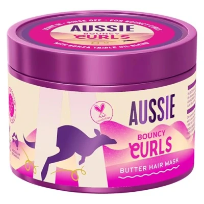 Abbildung von Aussie Bouncy Curls Butter Haarmaske 500ml zum Entwirren, Nähren und Tiefenpflegen von Wellen Lockenhaar, mit Jojoba, Kokos australischen Macadamianussölen, vegan Tierversuchsfrei
