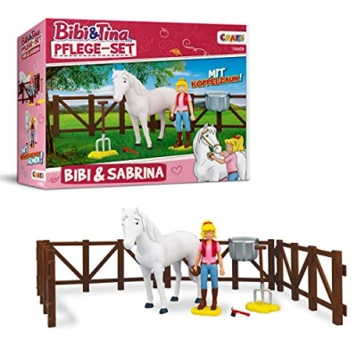 Abbildung von Craze Bibi und Tina Spielzeug Pflege Set &amp; Sabrina Pony Spielset Spielfiguren Figuren Pferd inkl. Zubehör Pferdestall Kinderspiele 14608