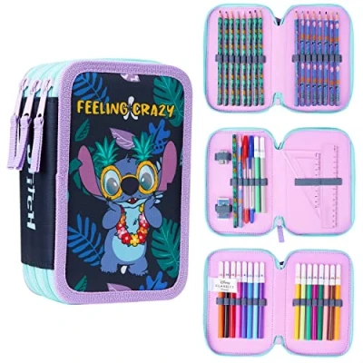 Abbildung von Disney Federmäppchen Mädchen Die Eiskönigin Stitch Federtasche Gefüllt Schulmäppchen 2 3 Fächer mit Inhalt Schule Etui Pencil Case (Mehrfarbig Mehrfach)