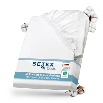 Abbildung von SETEX Molton Köper Matratzenschutz, 90 x 200 cm, Matratzenschoner aus 100 % Baumwolle, Basic, Weiß