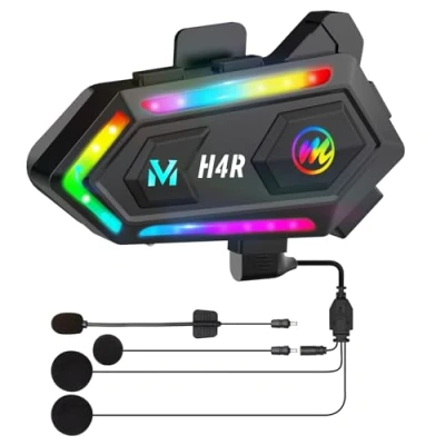 Abbildung von Moman Motorrad Helm Headset, H4R mit RGB Motorcycle Kopfhörer Helmet Nur für eine Person Wireless 5.3 Automatische Antwort Wasserdicht IPX6, Headset Motorradhelm