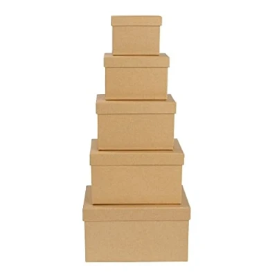 Abbildung von Ideen mit Herz Geschenkboxen Deckel Pappboxen 5er Set 5 verschiedene Größen ineinander, groß bis klein Karaftpapier Karton ideal für Geburtstag &amp; Hochzeit rechteckig 8 18cm