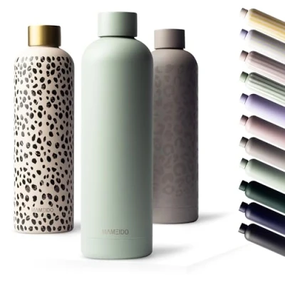 Abbildung von MAMEIDO Trinkflasche Edelstahl 1l, 750ml &amp; 500ml auslaufsichere Thermosflasche, Kohlensäure geeignet, BPA frei, Isolierflasche 12h heiß 24h kalt (Desert Sage, 1000ml)