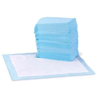 Abbildung von Amazon Basics Trainingspads für Hunde und Welpen, auslaufsicheres 5 lagiges Design mit schnell trocknender Oberfläche, Normal (100Stück), Blau