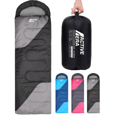 Abbildung von Active Era Premium Mumienschlafsack 250 GSM, Schlafsack Winter &amp; Sommer, 0C bis 15C, Indoor und Outdoor Camping, Festivals, Sleeping Bag Wasserabweisend, Ultraleicht, Kleines Packmaß Schwarz
