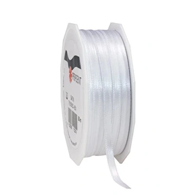 Abbildung von PRÄSENT C.E. Pattberg Satin Weiss, 50 m Satinband zum Einpacken von Geschenken, 6 mm Breite, Geschenkband Dekorieren &amp; Basteln, Dekoband, Anlass