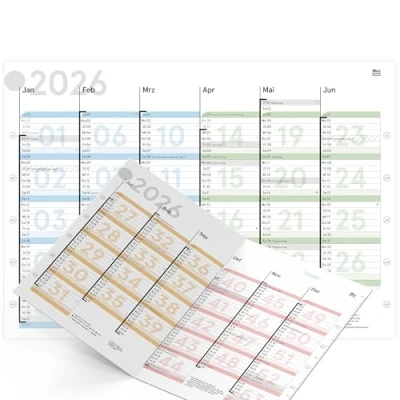 Abbildung von weekview Tafelkalender 2026 A5 farbig Kalender mit Feiertagen, Jahreskalender, Wandkalender DIN als Jahresplaner Blattkalender 12 Monate klar erkennbarer Kalenderwoche