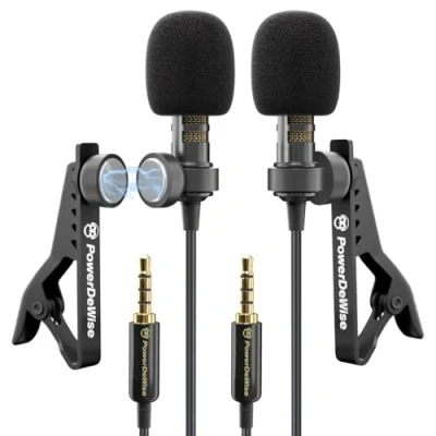 Abbildung von PowerDeWise 2 Lavalier Mikrofon Set für Dual Interview Ansteckmikrofon Perfekt als Blogging Vlogging iPhone 6, 7, 8, X