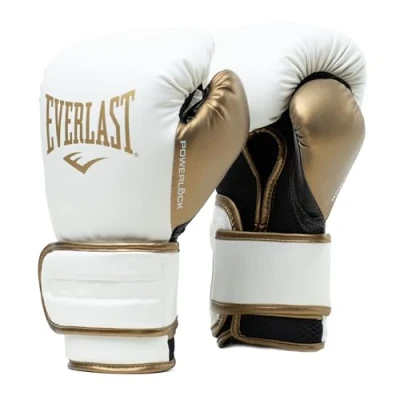 Abbildung von Everlast Powerlock 2R 12oz Boxhandschuhe Weiß/Gold, für Boxsack, Pratzen &amp; Sparring, mit Turnback Handgelenkstütze, 4 lagiger Schaum Original Ausrüstung