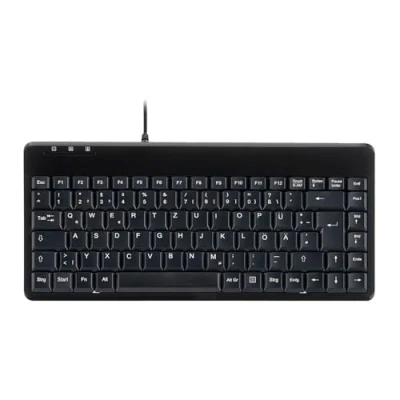 Abbildung von Perixx PERIBOARD 409 U Mini USB Tastatur Schnurgebunden Kleines Praktisches Format 1,80m Kabel Klavierlack QWERTZ Deutsches Layout