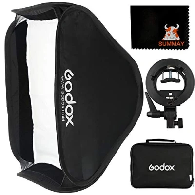Abbildung von Godox 80x80 zusammenklappbare Universal Softbox mit S Blitzhalterung für die einstellbare Ausrichtung von Flash Bowens Montagezubehör (SFUV8080)