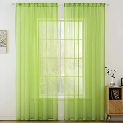 Abbildung von MIULEE 2er Set Voile Vorhang Transparente Gardine aus Polyester Stangendurchzug Transparent Wohnzimmer Luftig Dekoschal für Schlafzimmer Hellgrün 225 x 140cm (H B), Rod Pocket