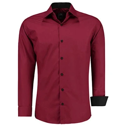 Abbildung von J&#039;S FASHION Herren Hemd Slim Fit Langarm Freizeithemd Pflegeleicht Bügelleicht Bordeauxrot S