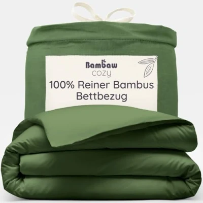 Abbildung von Bambaw Bambus Bettwäsche 200x200 cm, Bettbezug atmungsaktiv, umweltfreundliche, hypoallergene und kühlende Bambus, 100% Bambusfasern (Olivgrün)