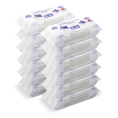 Abbildung von by Amazon Babytücher, Sensitive, Unparfümiert, 672 Feuchttücher, 12er Packung á 56 Stück (Zuvor eine Marke von Mama Bear, gleiches Produkt)