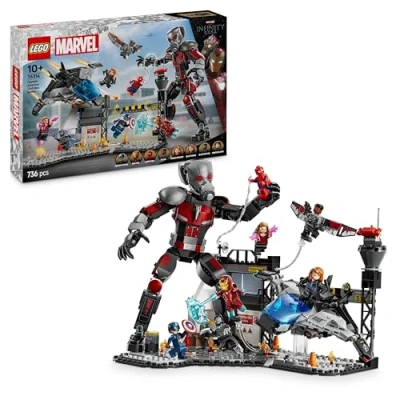 Abbildung von LEGO Marvel Captain America: Civil War Actionduell Superhelden Spielset mit 8 Minifiguren BAU und Spielzeug Flugzeug Geschenk für Jungen Mädchen 76314