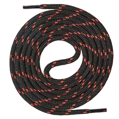 Abbildung von Mount Swiss runde Premium Schnürsenkel für Arbeitsschuhe, Wanderschuhe und Trekkingschuhe Polyester ø 4,5 mm sehr reißfest Farbe Schwarz Rot Länge 130cm