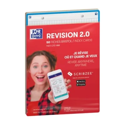 Abbildung von OXFORD Revision 2.0 Karteikarten, Format A5, 14, 8 x 21 cm, kleine Karos, Vorder und Rückseite, 50 Stück