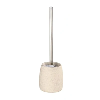 Abbildung von WENKO WC Garnitur Mod. Goa, Toilettenbürstenhalter aus schwerem Kunststein (Polyresin) im natürlichen Stein Look, inkl. Toilettenbürste mit auswechselbarem Bürstenkopf, Ø 11,8 cm x 38,5 cm, Beige