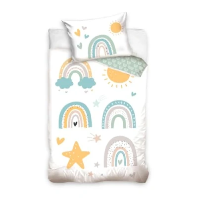 Abbildung von Kinderbettwäsche 100x135 aus 100% Baumwolle Bettwäsche für Kinder &amp; Baby Regenbogen, Sonne Fröhliche Boho Babybettwäsche Mädchen Jungen, 40x60 +