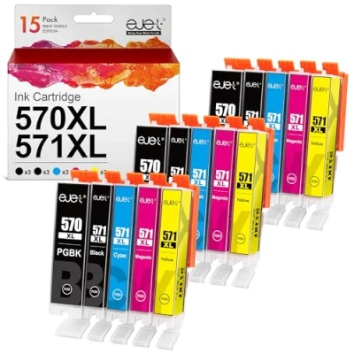 Abbildung von ejet 15er Pack Kompatible Druckerpatronen für Canon PGI 570 XL CLI 571 Multipack Patronen Pixma MG5750 TS5050 MG5700 MG5751 MG5753 MG6800 MG6850 MG6851 TS5051 TS5053 TS5055 TS6050 TS6051