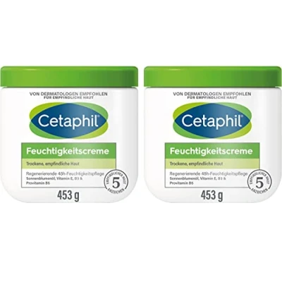 Abbildung von CETAPHIL Feuchtigkeitscreme, 2x453g, Für trockene, empfindliche Haut, Spendet intensiv 48h Feuchtigkeit und stärkt die Widerstandskraft, Mit Vit B3, Provitamin B5, Sonnenblumenöl, Mandelöl, Glycerin
