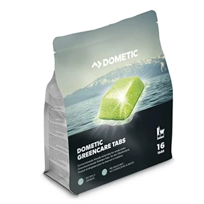 Abbildung von DOMETIC Green Care Tabs fürs Camping WC: Hochwirksamer Sanitär Reiniger für die Chemie Toilette. Zersetzt Fäkalien, verhindert unangenehme Gerüche, umwelt schonende Alternative zu Flüssigkeit