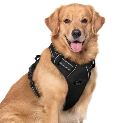 Abbildung von rabbitgoo No Pull Hundegeschirr für große Hunde Welpengeschirr Einstellbar Weich Geschirr Sicher Kontrolle Brustgeschirr Gepolstert Dog Harness Schwarz XL