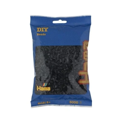 Abbildung von Hama Perlen 201 18 Bügelperlen Beutel mit ca. 3.000 bunten Midi Bastelperlen Durchmesser 5 mm in Schwarz, kreativer Bastelspaß für Kinder ab Jahren