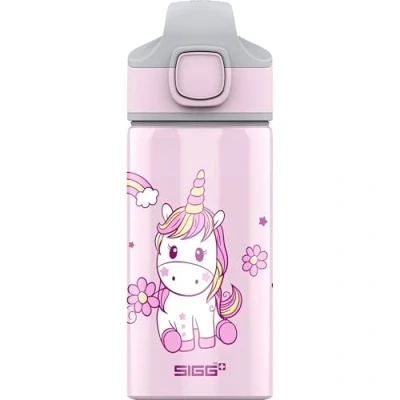 Abbildung von SIGG Alu Trinkflasche Kinder Miracle Happy Unicorn mit Trinkhalm Auslaufsicher Federleicht BPA frei Klimaneutral Zertifiziert Schule &amp; Sport Pink Einhorn 0,4L