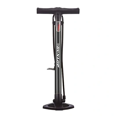 Abbildung von Dunlop Fahrradpumpe mit Doppelventil Luftpumpe Fahrrad 2 Adaptern für Alle Ventile Dunlop, Presta und Schrader Ventil Pumpe 12 Bar/180PSI Kunststoff Schwarz