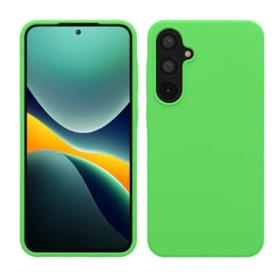 Abbildung von kwmobile Hülle kompatibel mit Samsung Galaxy A55 5G Silikon Handy Case Handyhülle weiche Oberfläche kabelloses Laden Limettengrün