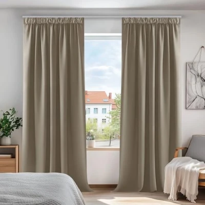 Abbildung von Deconovo Blickdichte Gardinen Verdunkelungsvorhänge Dicke Thermovorhänge mit Kräuselband, 210x140cm(HöhexBreite), Taupe, 2er Set