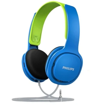 Abbildung von Philips SHK2000BL/00 Over Ear Kinder Kopfhörer, Farbige LED Leuchten, 85dB Lautstärkebegrenzung, Geräuschisolierendes, Mit Weichen Ohrpolstern, Ergonomisches Stirnband (Blau)