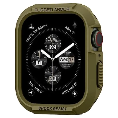 Abbildung von Spigen Rugged Armor Hülle Kompatibel mit Apple Watch Serie 9/8/7(45mm) 6/5/SE(44mm) Olivgrün