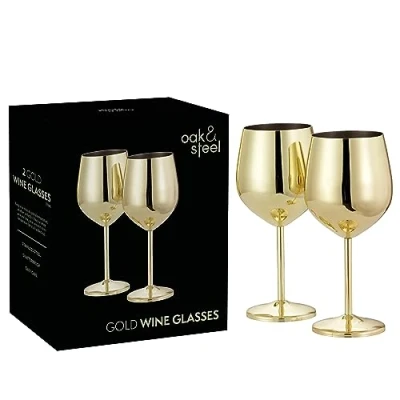 Abbildung von Oak &amp; Steel 2 Goldene Weingläser aus Edelstahl (520ml) Bruchsichere Metallgläser, Rotweingläser für besondere Anlässe