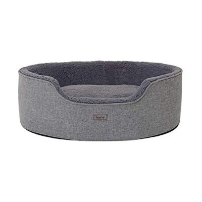 Abbildung von lionto Hundebett mit Wendekissen und waschbarem Bezug, formstabiles Hundekörbchen Anti Rutsch Noppen, 73x60 cm, kuscheliges Heimtierbett für Hunde Katzen Plüsch, grau