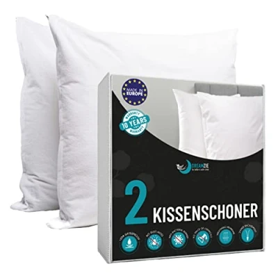 Abbildung von Dreamzie Wasserdichter Kissenbezug 40x60 cm 2er Set Made in EU und Oeko TEX Kissenschoner Antimilben Anti Allergiker mit Reißverschluss