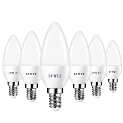 Abbildung von LVWIT LED Lampe E14, 470 lm, 6500K Kaltweiß, ersetzt 40 Watt, 4.9W Leuchtmittel in Kerzenform C37, matt (6er Pack)