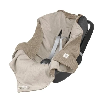 Abbildung von LÄSSIG Baby Strickdecke für Autositz Autositzdecke Einschlagdecke Babyschale 100% Bio Baumwolle GOTS taupe